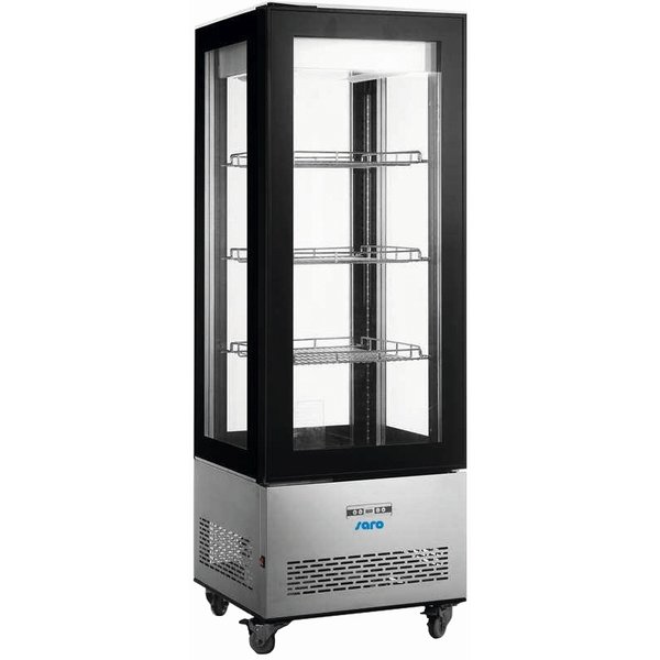Koelvitrine | 400L | Zwart/Grijs | 0°C/+10°C | 4 Niveaus | Wielen | 650x650x1908(h)mm
