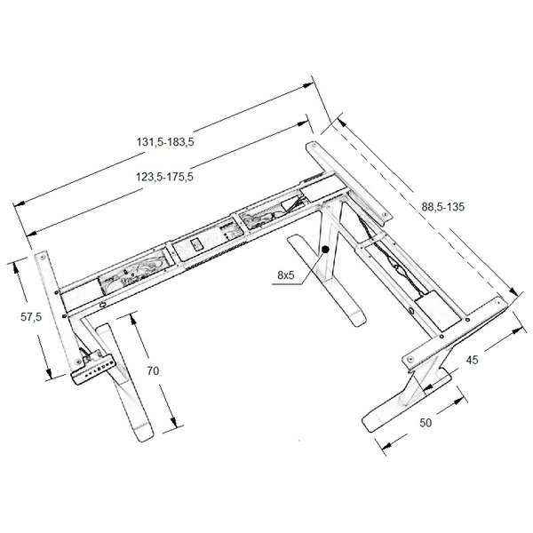 Bureau frame grijs met elektrische hoogte | 3 motoren | Hoogte 71-119cm