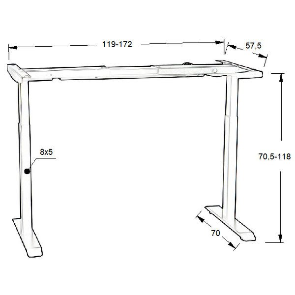 Bureau frame grijs met elektrische hoogte | 2 motoren | (l)119-172x70,5-118(h)cm