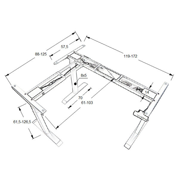 Bureau frame grijs met elektrische hoogte | 3 motoren | Hoogte 61,5-126,5cm