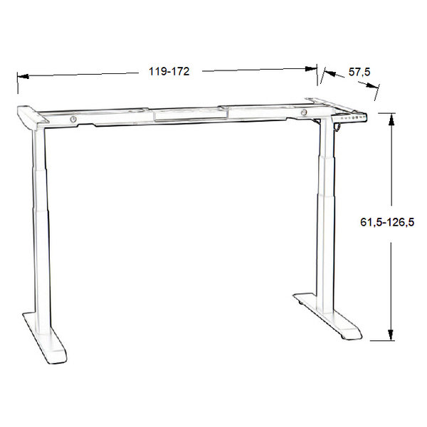 Bureau frame grijs met elektrische hoogte | 2 motoren | (l)119-172x61,5-126,5(h)cm