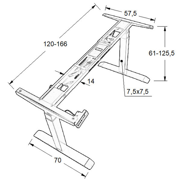 Bureau frame zwart met elektrische hoogte | 2 motoren | (l)120-166x61x125,5(h)cm