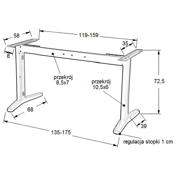 Bureau frame STL-01/w verstelbaar wit | (L)135-175x72,5(h)cm