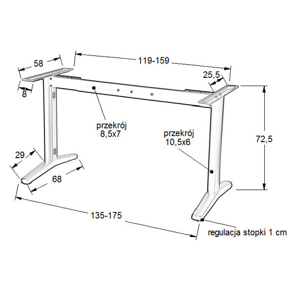 Bureau frame STT-01/w verstelbaar zwart | (l)135-175x72,5(h)cm
