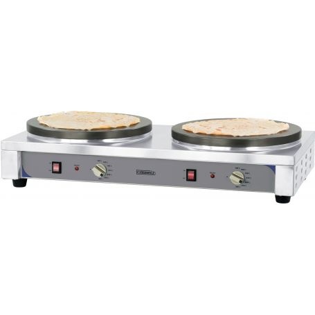 Crepes maker dubbel RVS elektrisch | 2x 2.7kW | Gietijzeren bakplaat Ø400mm | 910x445x190(h)mm