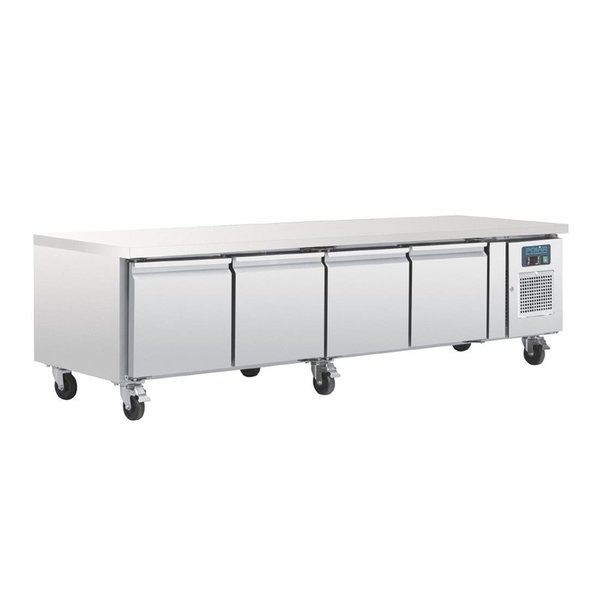 Koelwerkbank | Laag Model | 420L | 4 Deuren (1/1 GN) | -2°C/+8°C | Geforceerd | Wielen (Geremd) | 2230x700x650(h)mm
