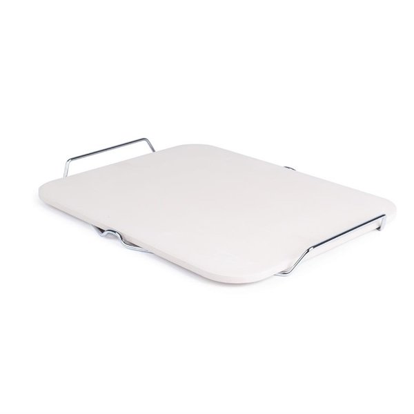 Pizzasteen rechthoekig met metalen houder | 38(b)x30,5(d)cm