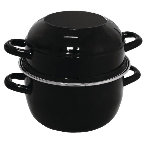 Mosselpan emaille zwart | 1kg porties | 20(Ø)x18(h)cm