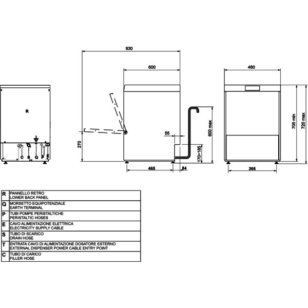 Glazenspoelmachine | EASYLINE | Mand 400x400 | Afvoerpomp | Zeeppomp | Naglanspomp | Ontharder | Breaktank | 230V | Dubbelwandig | 460x600x705(h)mm