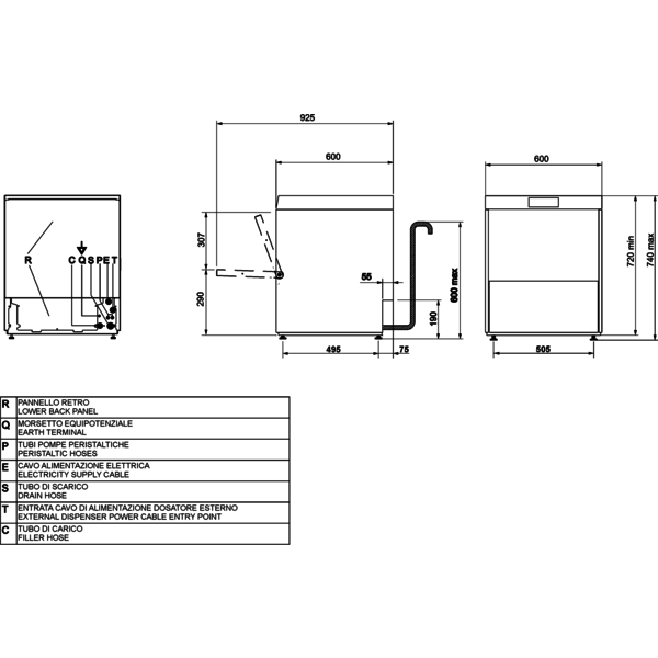 Glazenspoelmachine | TOPLINE | Mand 500x500 | Afvoerpomp | Zeeppomp | Naglanspomp | Breaktank | 230V | Touchscreen | Dubbelwandig | 600x600x720(h)mm