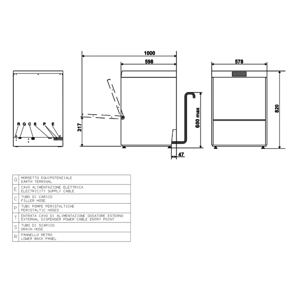 Horeca Vaatwasser | ECOLINE | Mand 500x500mm | 230V | Afvoerpomp | Zeeppomp | Naglanspomp | Breaktank | 580x600x820(h)mm