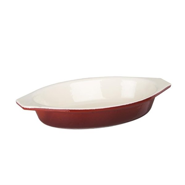 Gratineerschaal gietijzer ovaal rood 0,65L | 140x195x40(h)mm