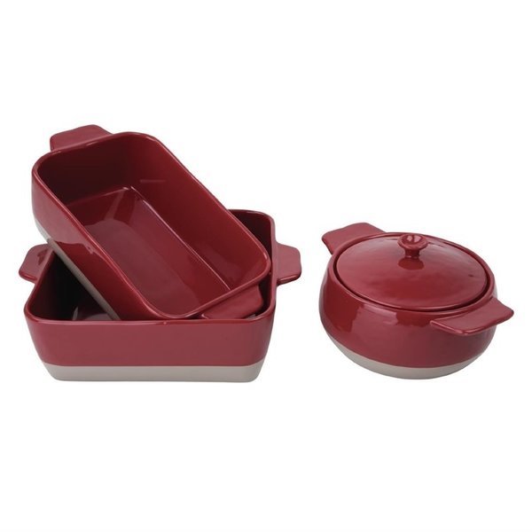 Braadslede keramiek rood/taupe 4,2L | 325x265x90(h)mm