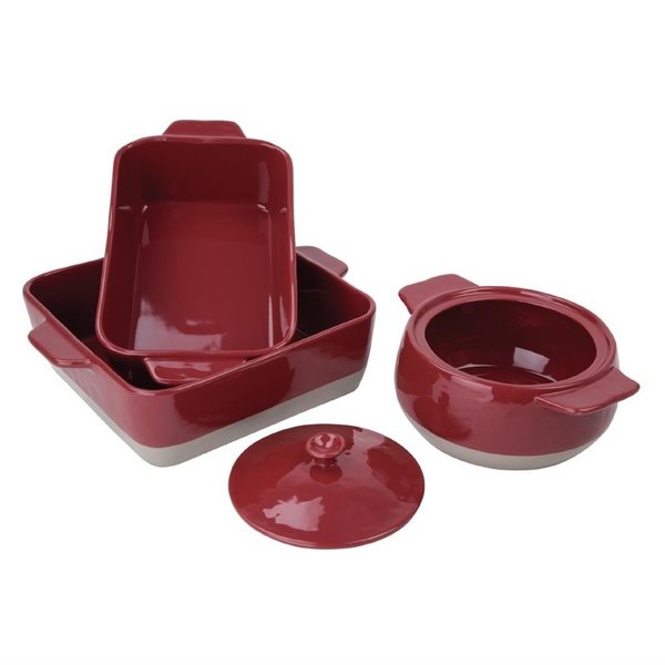 Braadslede keramiek rood/taupe 4,2L | 325x265x90(h)mm