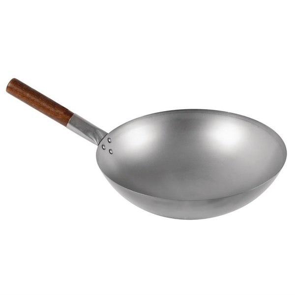 Wokpan metaal/hout met ronde bodem |  38(Ø)x19,5(h)cm