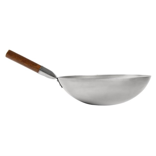 Wokpan metaal/hout met ronde bodem |  38(Ø)x19,5(h)cm