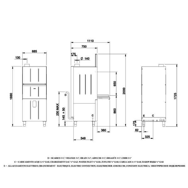 Pottenwasser | Mand 570x570mm | 685x750x1725/2000(h)mm