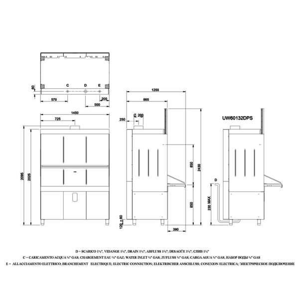 Pottenwasser | Mand 600x1320mm | 1450x865x2095/2430(h)mm