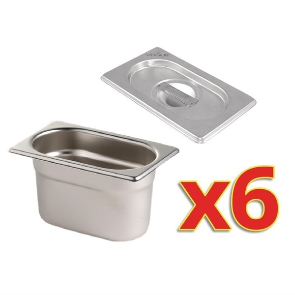 GN bakken RVS set met deksel 1/9 - 4,8L | Geschikt voor houder CC051