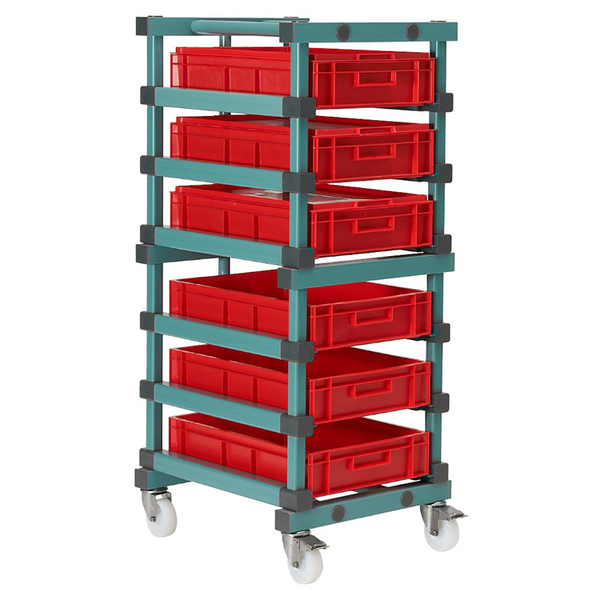 REA bakkenwagen met 6 etages 120mm en wielen | EN 600x400mm | 540x660x1370(h)mm