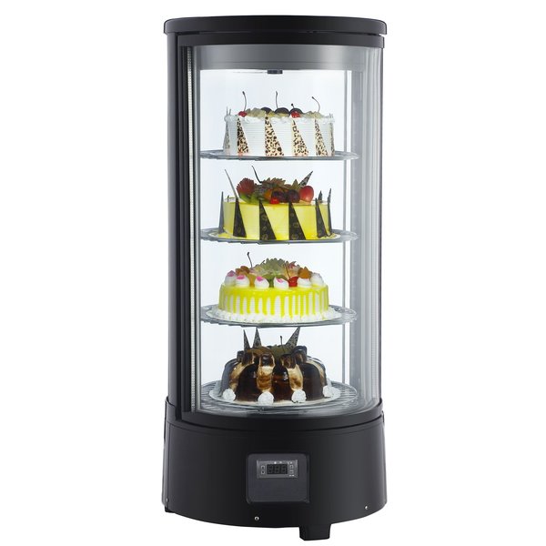 Gebaksvitrine | 72L | Zwart | 0°C/+10°C | 4 Schappen (Roterend) | Ø450x983(h)mm