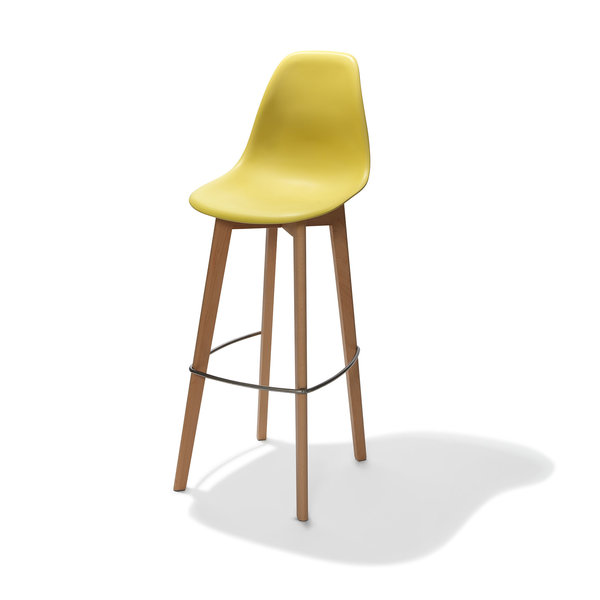 Barkruk Keeve | Rugleuning | Geel | Hout/Kunststof | Stapelbaar | 530x470x1190(h)mm