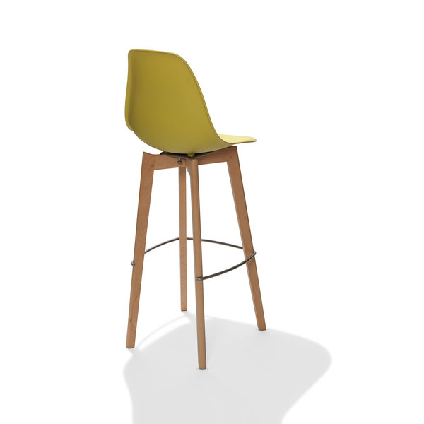 Barkruk Keeve | Rugleuning | Geel | Hout/Kunststof | Stapelbaar | 530x470x1190(h)mm