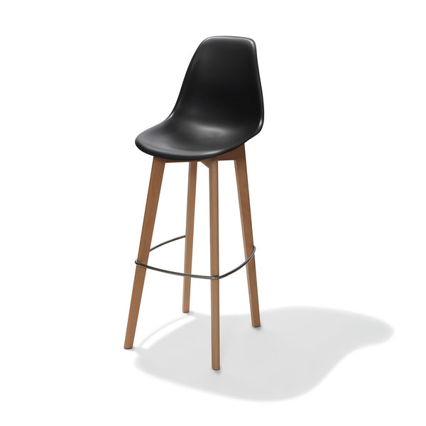 Barkruk Keeve | Rugleuning | Zwart | Hout/Kunststof | Stapelbaar | 530x470x1190(h)mm