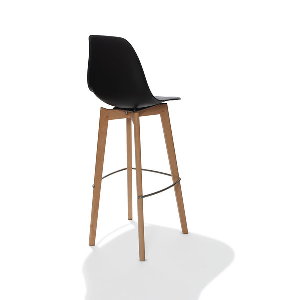 Barkruk Keeve | Rugleuning | Zwart | Hout/Kunststof | Stapelbaar | 530x470x1190(h)mm