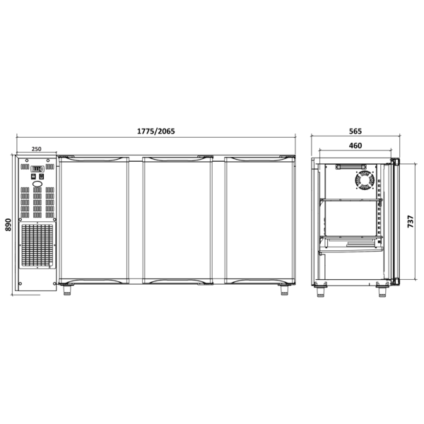 Barkoelkast | 586L | Zwart | +1°C/+8°C | Geventileerd | Compressor | 2065x565x890/905(h)mm