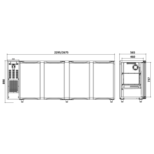 Barkoelkast | 793L | Zwart | +1°C/+8°C | Geventileerd | Compressor | 2675x565x890/905(h)mm