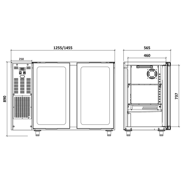 Barkoelkast | 379L | Zwart | +1°C/+8°C | Geventileerd | Compressor | 1455x565x890/905(h)mm