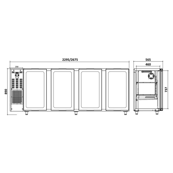 Barkoelkast | 664L | Zwart | +1°C/+8°C | Geventileerd | Compressor | 2295x565x890/905(h)mm