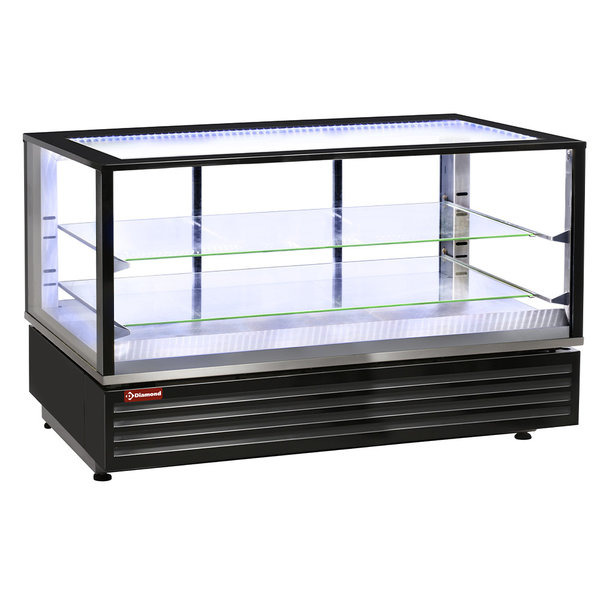 Warmtevitrine | Panoramisch | Zwart | Geventileerd | EN of GN | 2 Niveaus | 3kW | 1185x675x720(h)mm