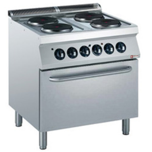 Fornuis | Elektrisch | Met 4 Platen 4x 2.6kW | Met Elektrische Oven GN 2/1 | 6kW | 800x700x850/920(h)mm