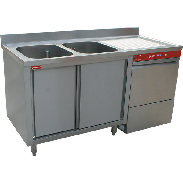 Horeca Vaatwasser | Met Spoeltafel | Op Kast + Schuifdeuren | 500x500mm Mand | 400V | 1600x700x880/900(h)mm