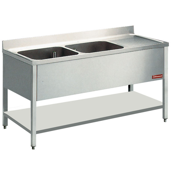 Spoeltafel | 2 Kuipen 400x500x275(h)mm + 1 Druipvlak | 1600x700x880/900(h)mm