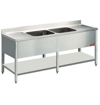 Diamond Spoeltafel | 2 Kuipen | 600x500x325(h)mm + 2 Druipvlakken | 2200x700x880/900(h)mm