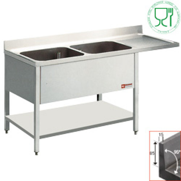 Spoeltafel | 2 Kuipen 500x500x325(h)mm + 1 Druipvlak | 1800x700x880/900(h)mm