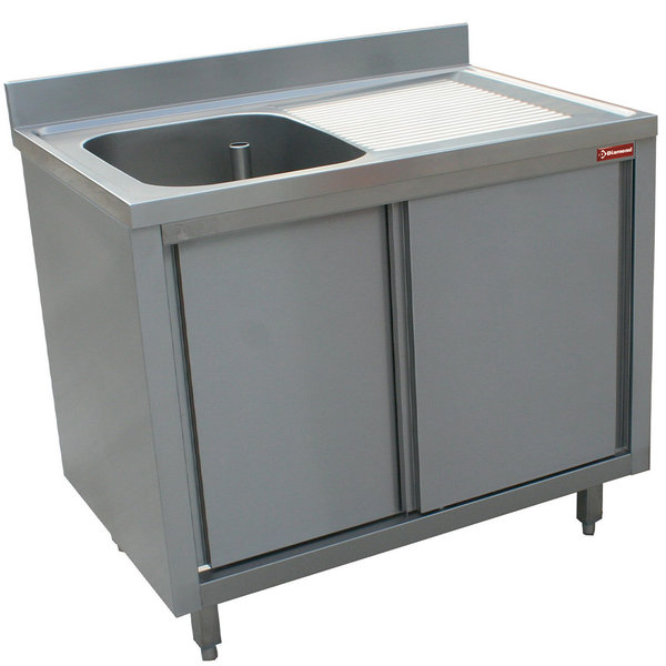 Spoeltafel | 1 Kuip 600x500x275(h)mm + 1 Druipvlak | Op Kast + 2 Schuifdeuren | 1400x700x880/900(h)mm