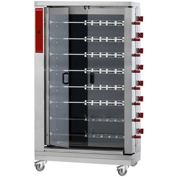 Kippenspit | Vitroceramisch | Op Wielen | 8 Spitten | Voor 48 Kippen | Elektrisch | 400V | 1098x480x1920(h)mm