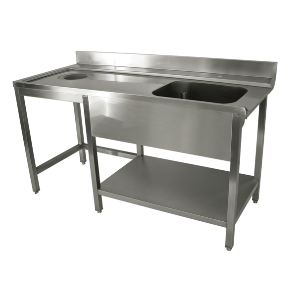 Aanvoertafel | RVS | Links | 1 Spoelbak | Stortgat + Bodemschap | 1600x700x880(h)mm