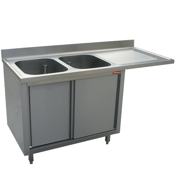 Spoeltafel | 2 Kuipen 400x500x275(h)mm + 1 Druipvlak | Op Kast + 2 Schuifdeuren + Ruimte Vaatwasser | 1600x700x880/900(h)mm