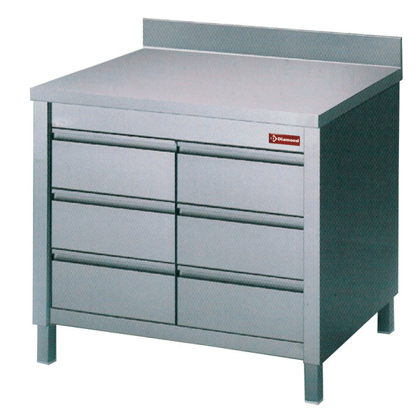 Werktafel | Achteropstand + 6 Laden GN 1/1 | 1000x700x880/900(h)mm