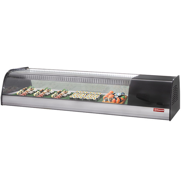 Sushivitrine | RVS/Zwart | -1°C/+4°C | Statisch | LED verlichting | Compressor Links | 1380x415x270(h)mm