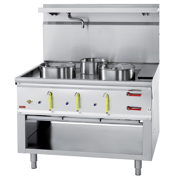 Wok-fornuis | 3 Branders + Watergordijn | 23.8kW + 11.25kW | 1100x900x760/1300(h)mm
