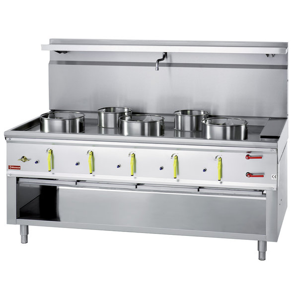 Wok | Fornuis | 5 Branders + Watergordijn | 23.8kW + 11.25kW | 1800x900x760/1300(h)mm