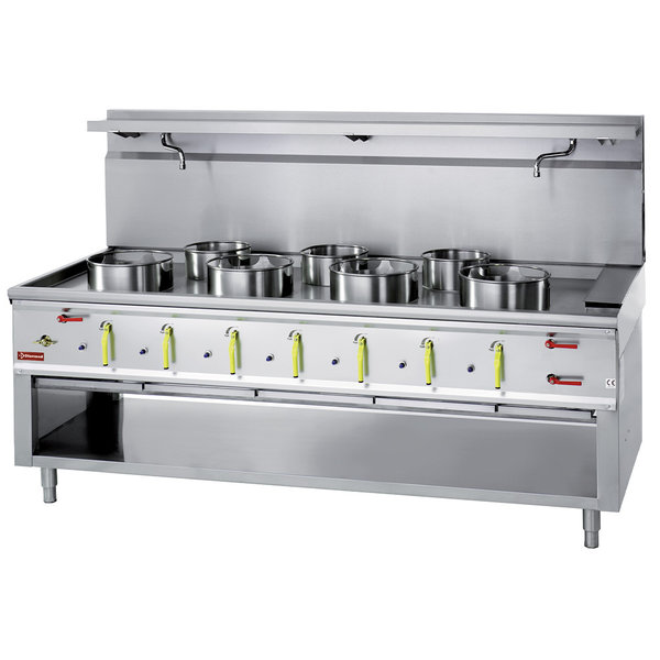 Wokfornuis | Gas | 7 Branders + Watergordijn | 23.8kW + 11.25kW | 2100x900x760/1300(h)mm