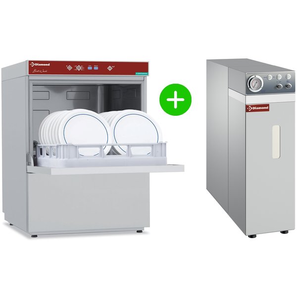 Horeca Vaatwasser + Osmose Unit | Ontsmetting | Mand 500x500mm | 400V | Afvoerpomp | Zeeppomp | Naglanspomp | Breaktank | 600x635x820(h)mm