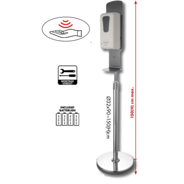 Handdesinfectie-Dispenser | Op Standaard | Infraroodsensor | 4x AA | Hoogte 1500mm